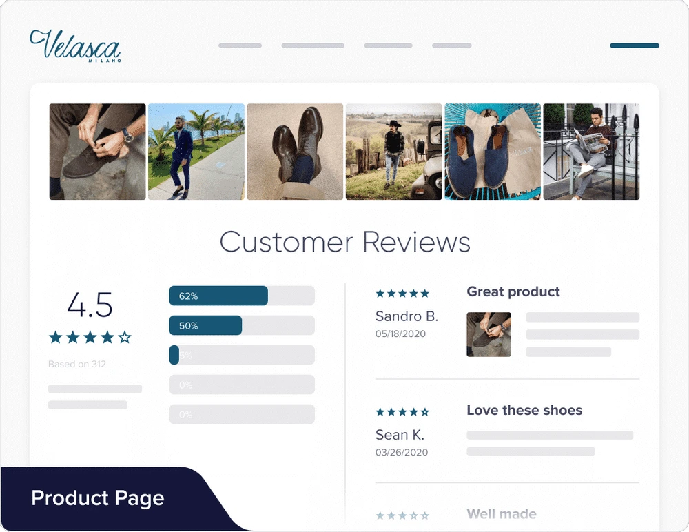 Reviews in product page - Velasca