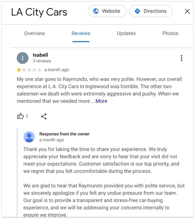 Car dealership negative review