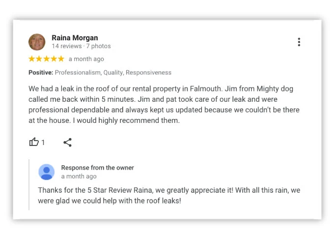 Positive service review for home repairs