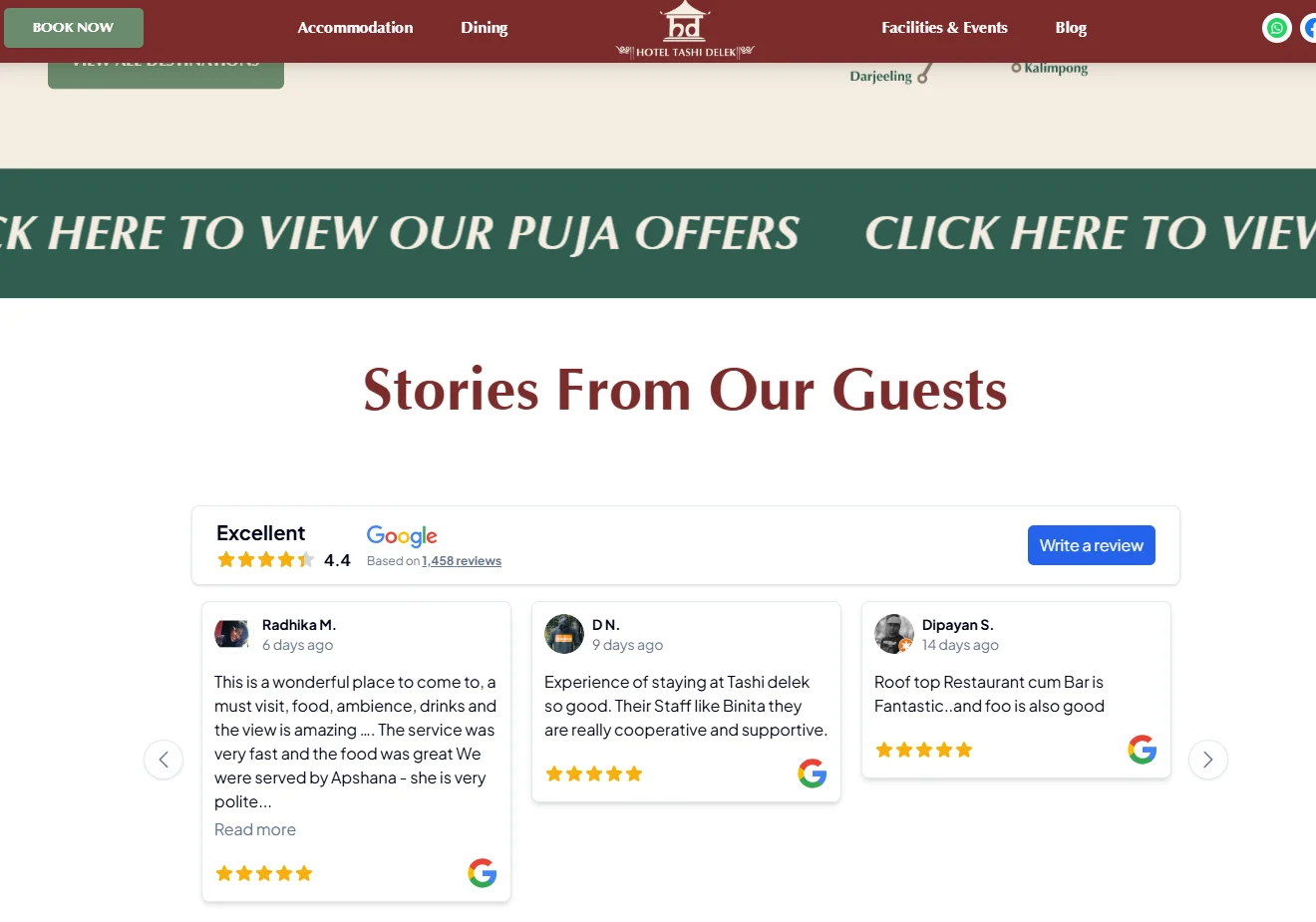 Hotel tashidelek google review widget example