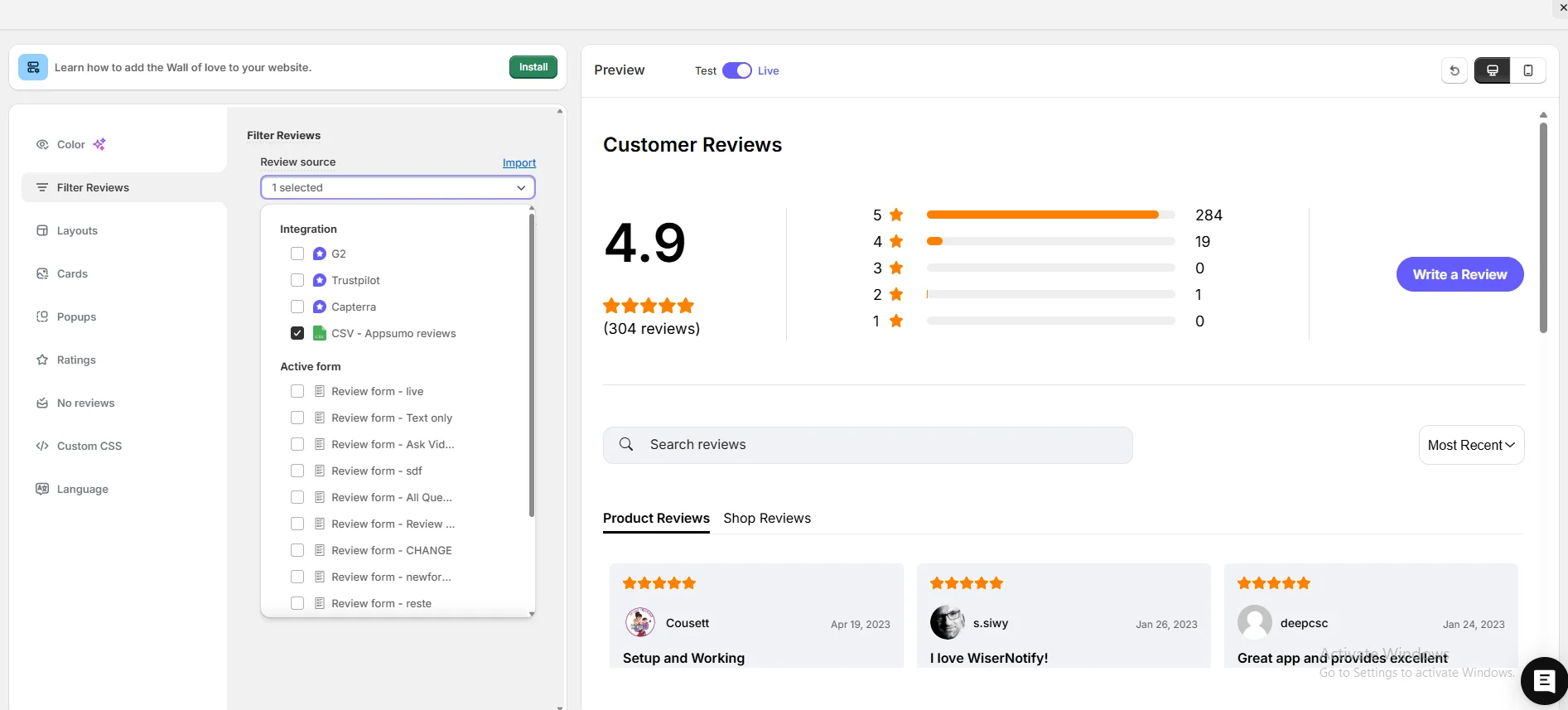 Wall of love google review example