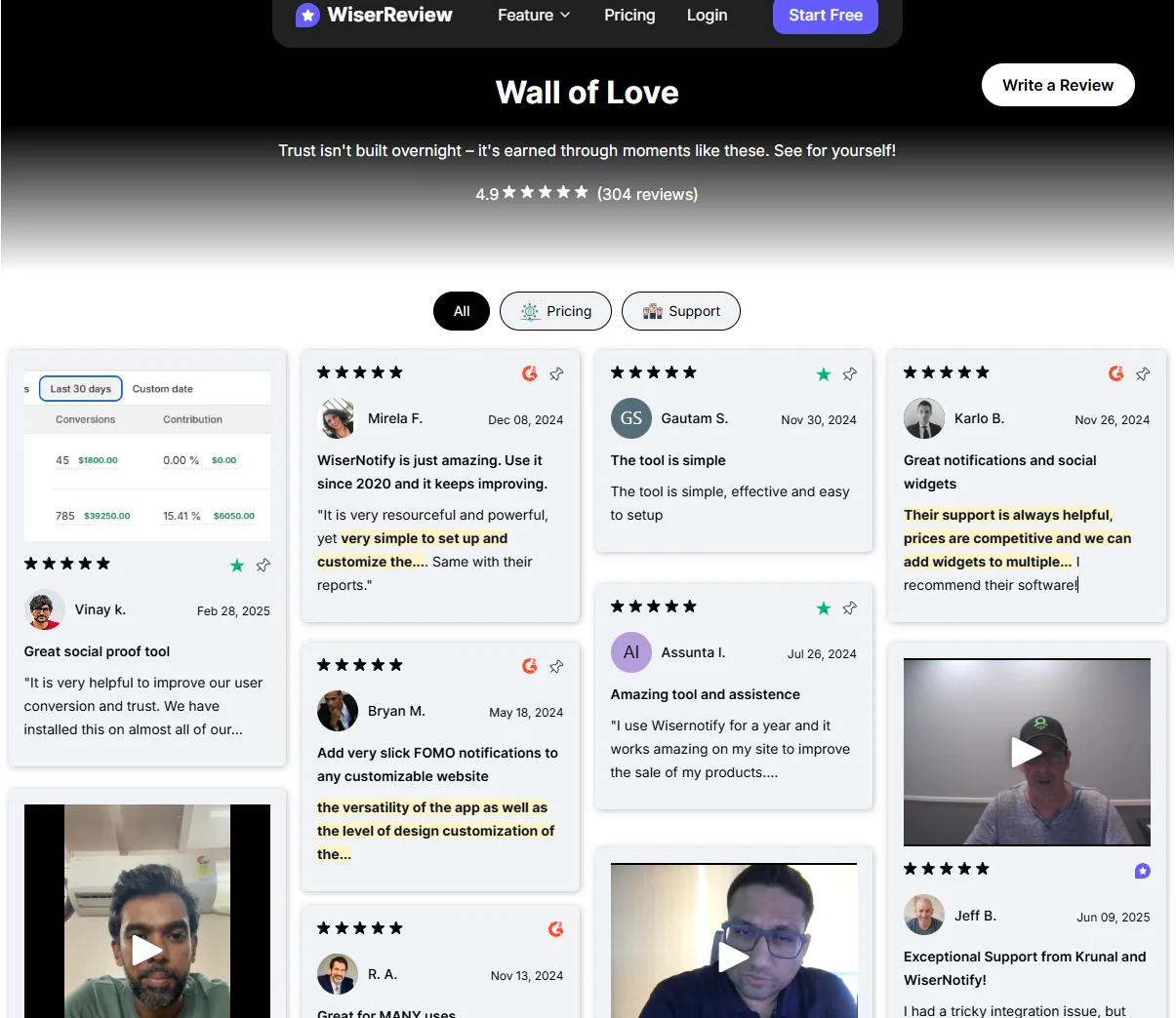 WiserReview's Google review widget example