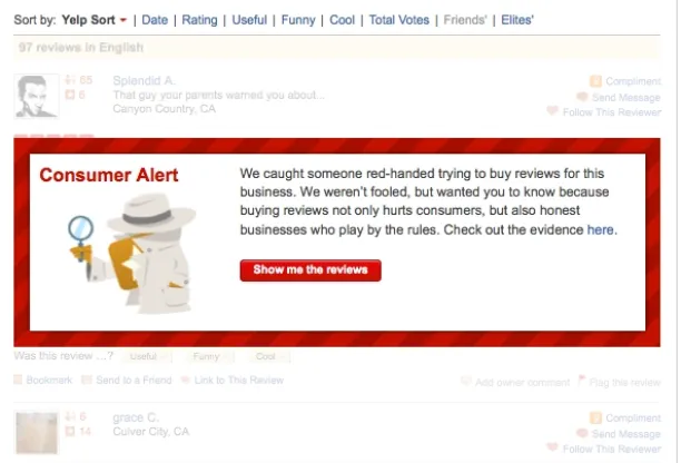 Yelp automated system to flag suspicious reviews submitted by users
