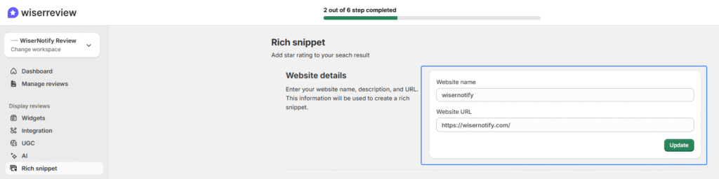 Enter website details