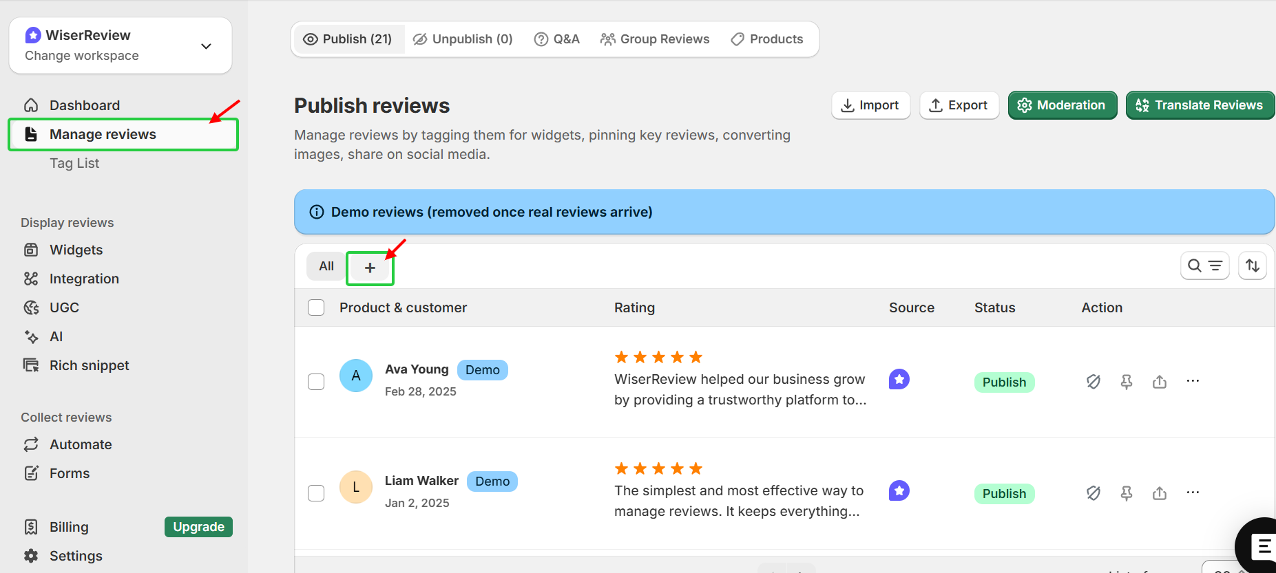 manage reviews