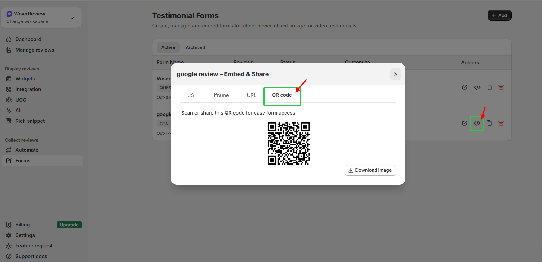 QR code for google review