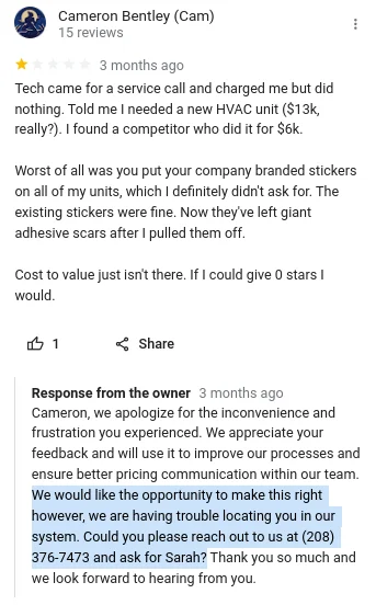 Missed service follow-up