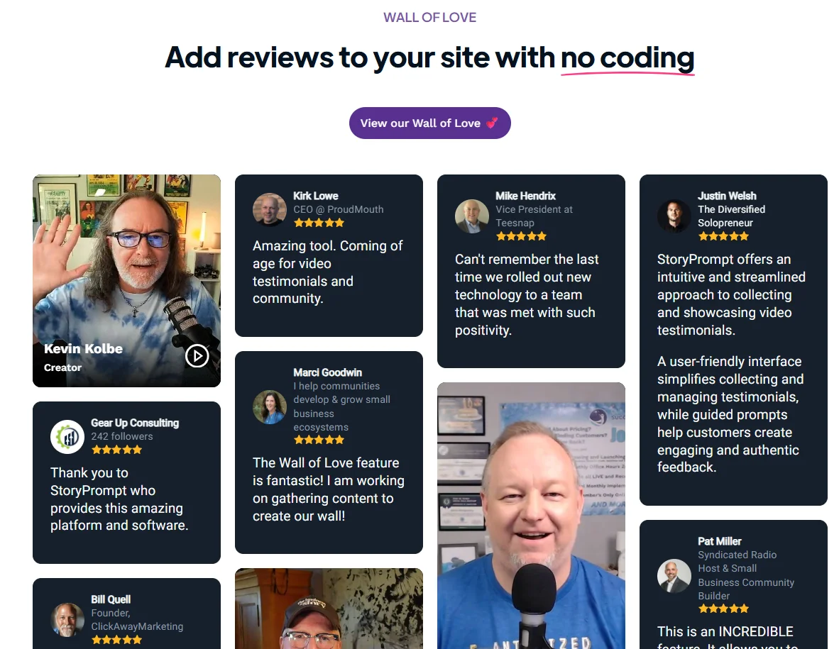 StoryPrompt Testimonial Display