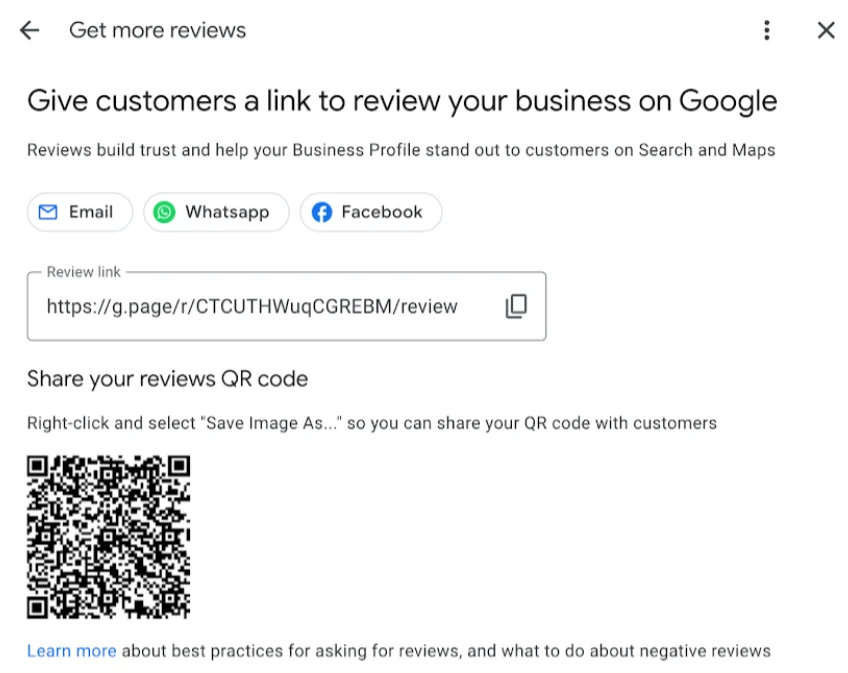 Enable/locate your review link & QR code