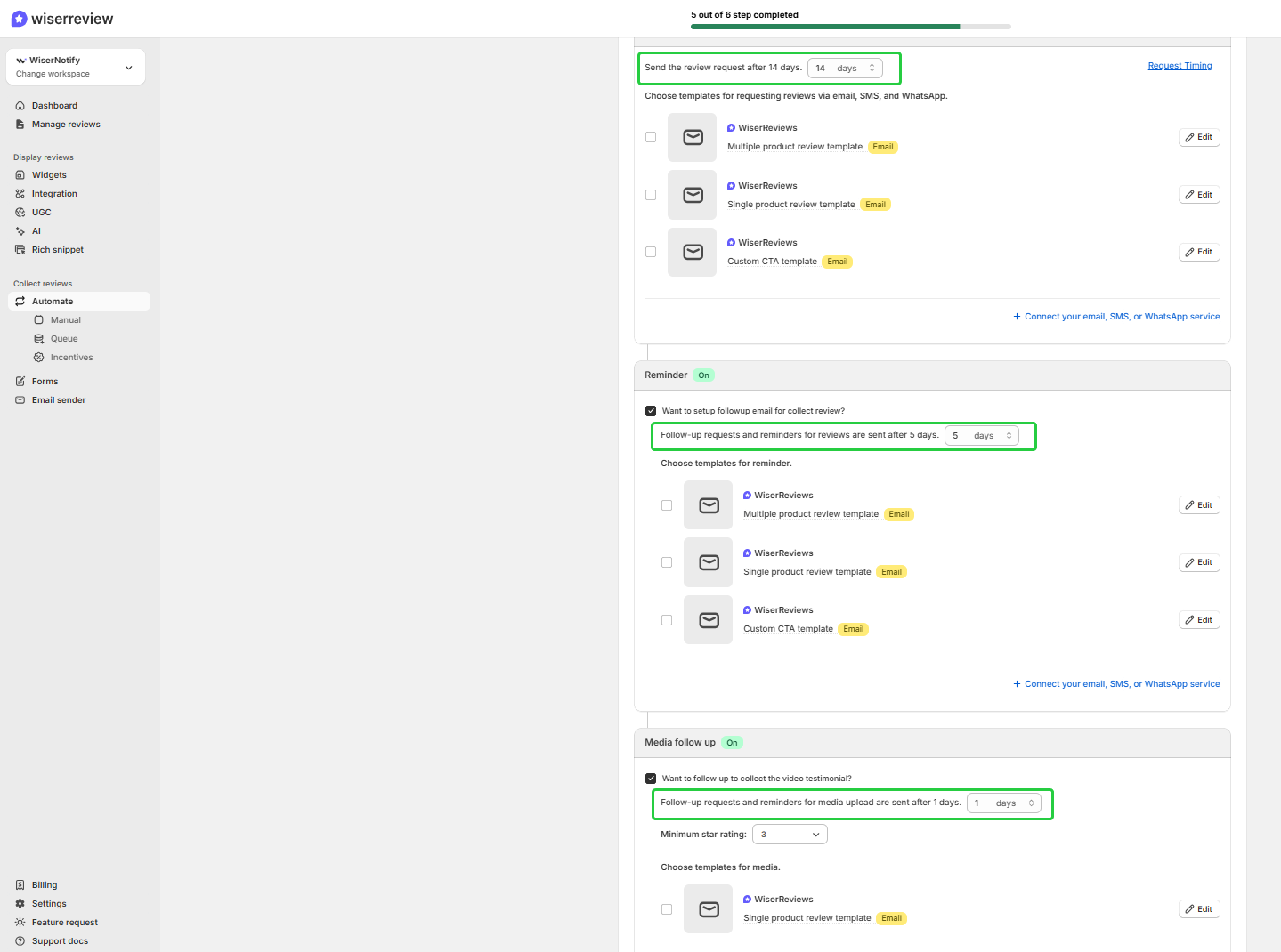 Set templates and schedule for email