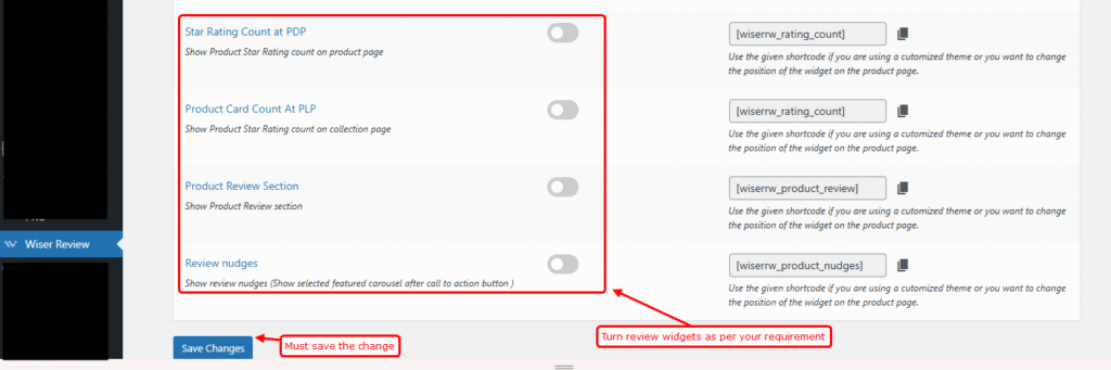 Finding and enabling the review shortcode option