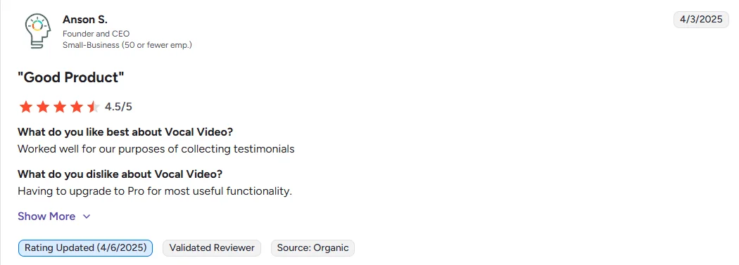 VocalVideo User Reviews