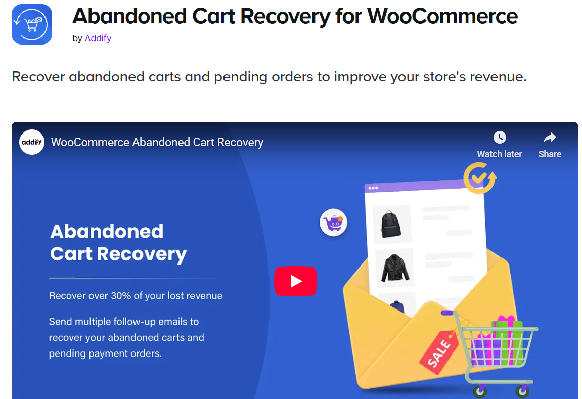Abandoned Cart recovery for WooCommerce 