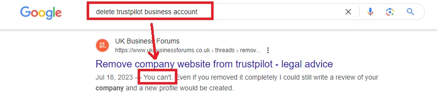 You cannot delete a TrustPilot business profile 