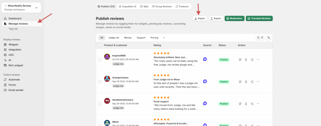 WiserReview dashboard