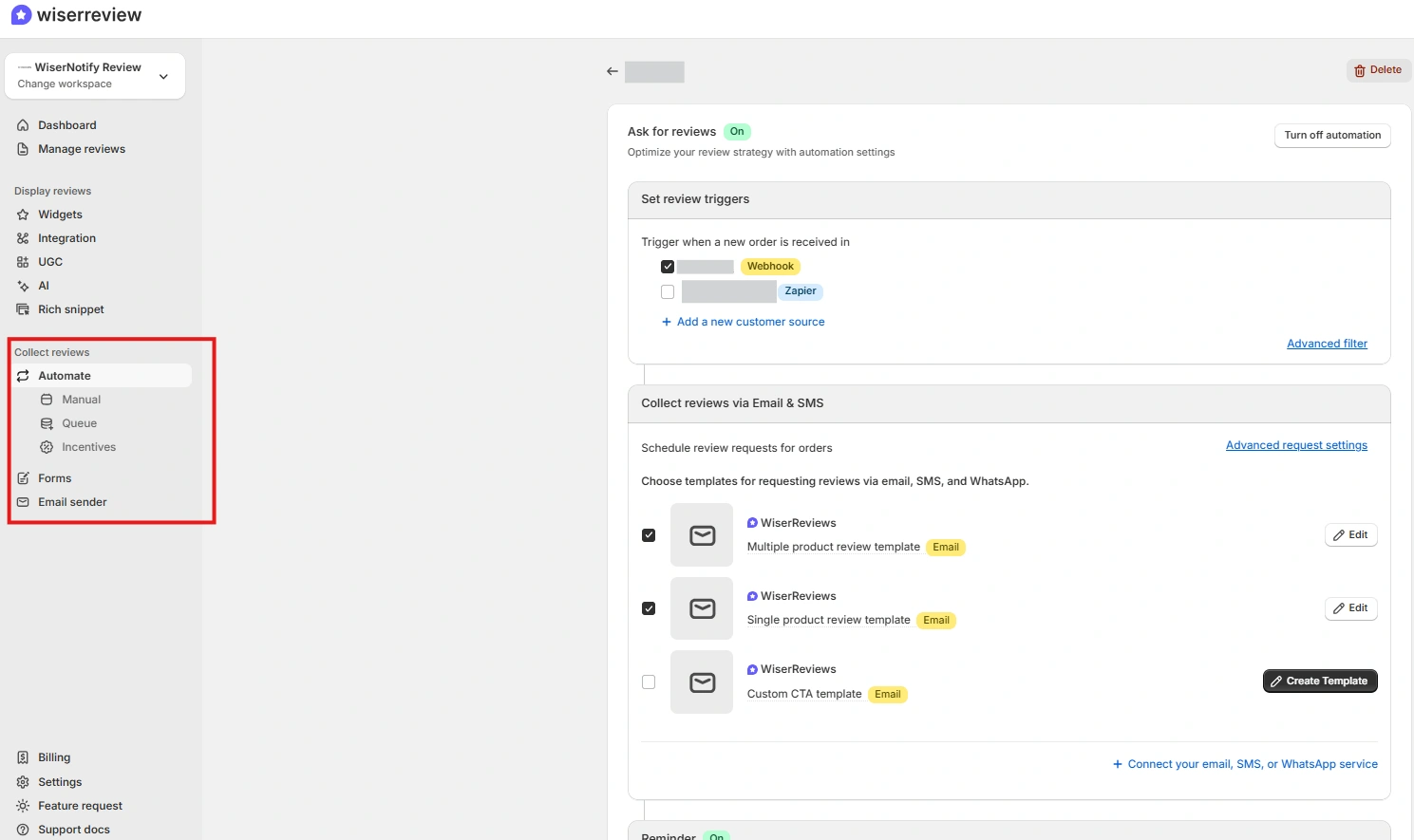 Collect Reviews Automatically via Email, SMS & WhatsApp