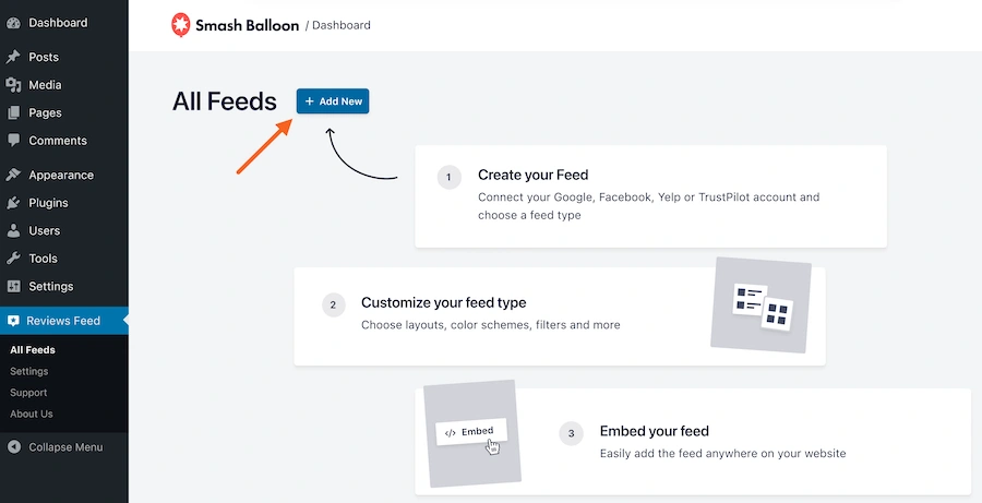 All Feeds Dashboard (Create New Feed)