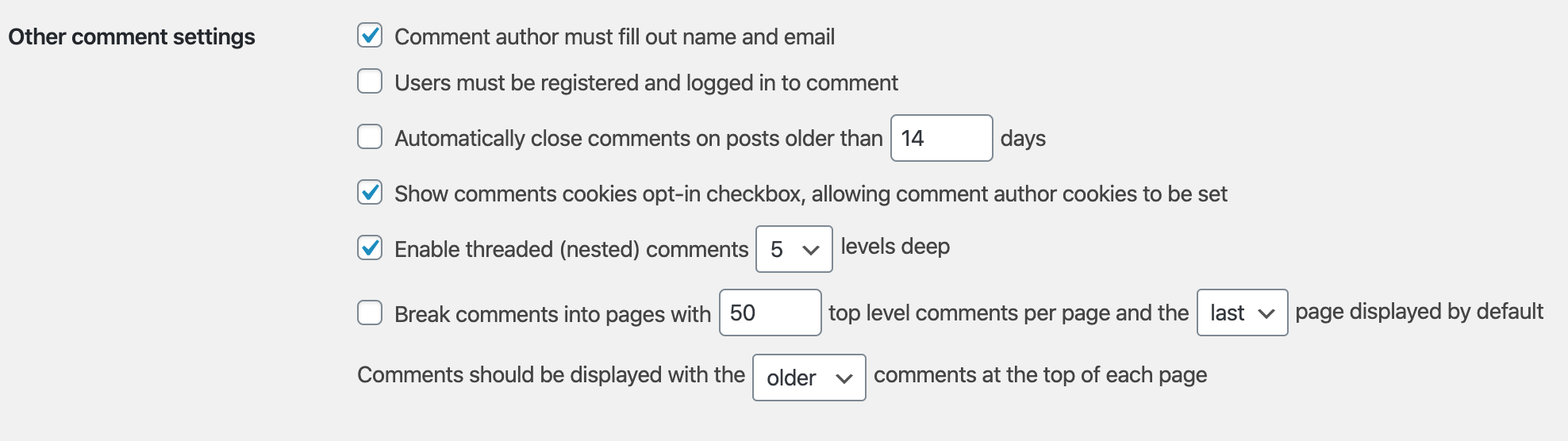 Additional Comment & Review Settings