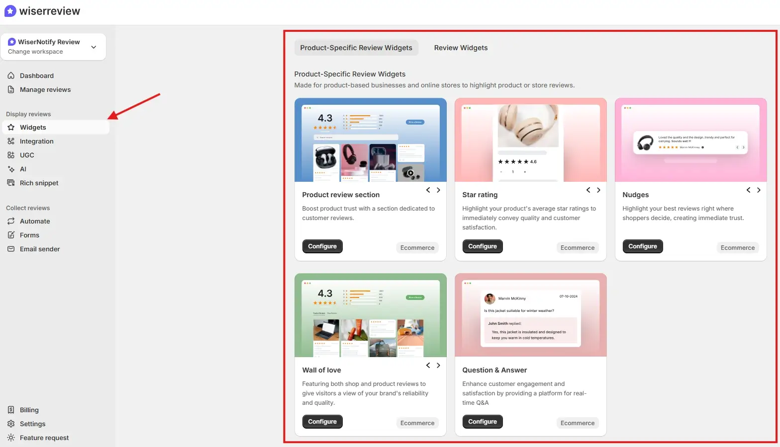 Product review widgets