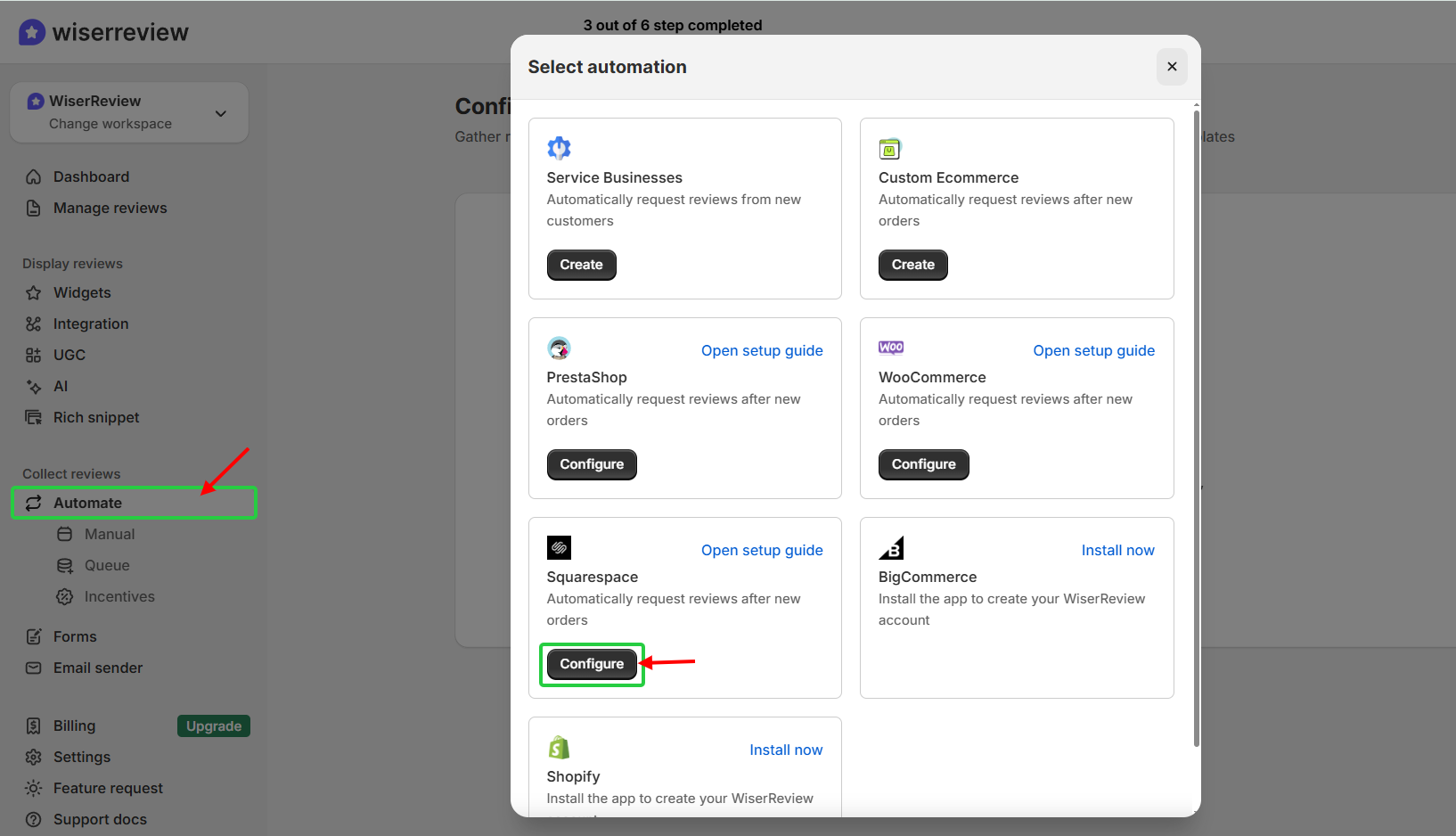 set up WiserReview on Squarespace