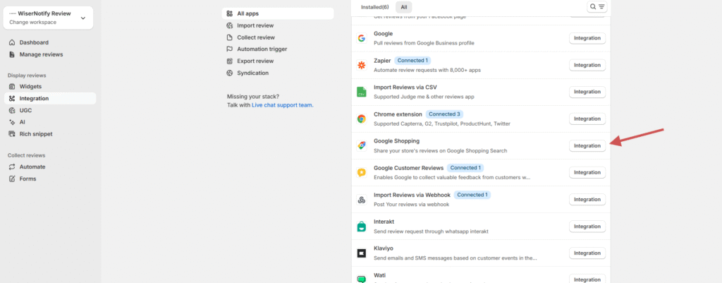 WiserReview integrations 