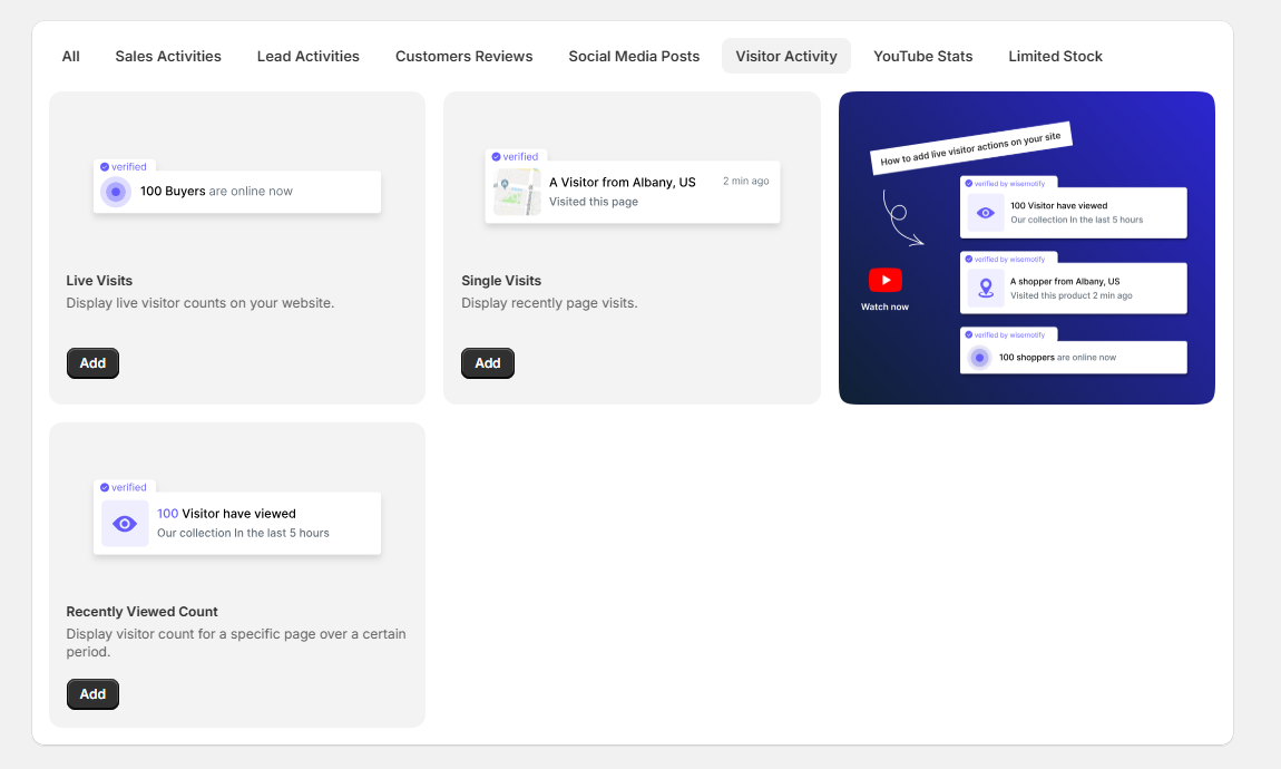 Live visitor count and page activity