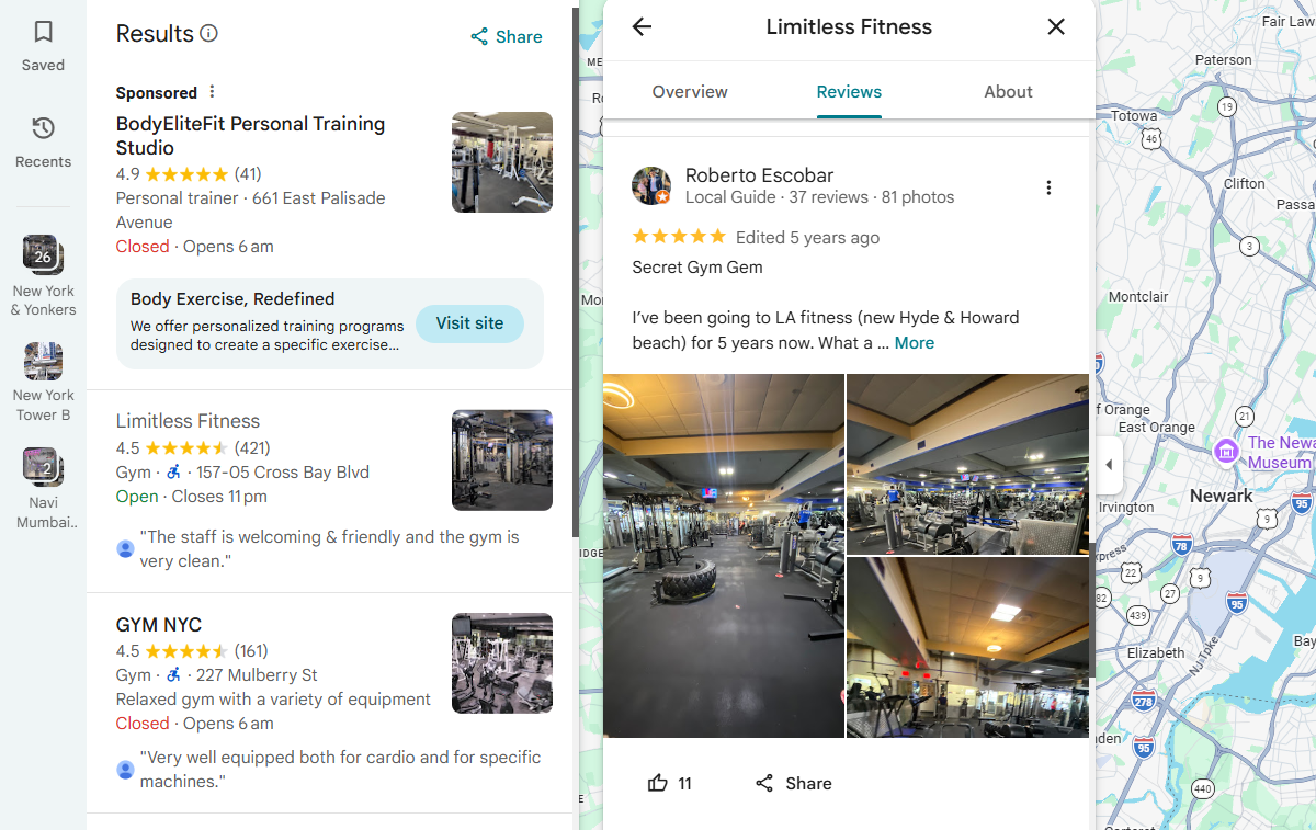 Google reviews for gyms