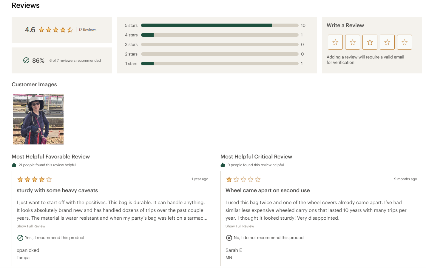 REI product page showing review layout with verified purchase badges
