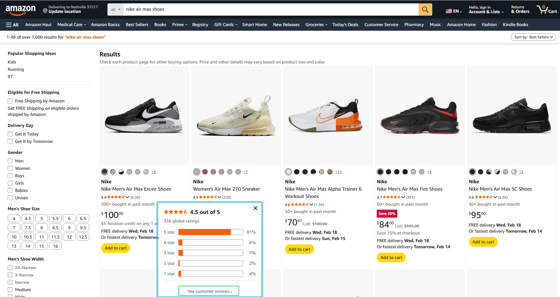Amazon product page review layout with filtering and review highlights