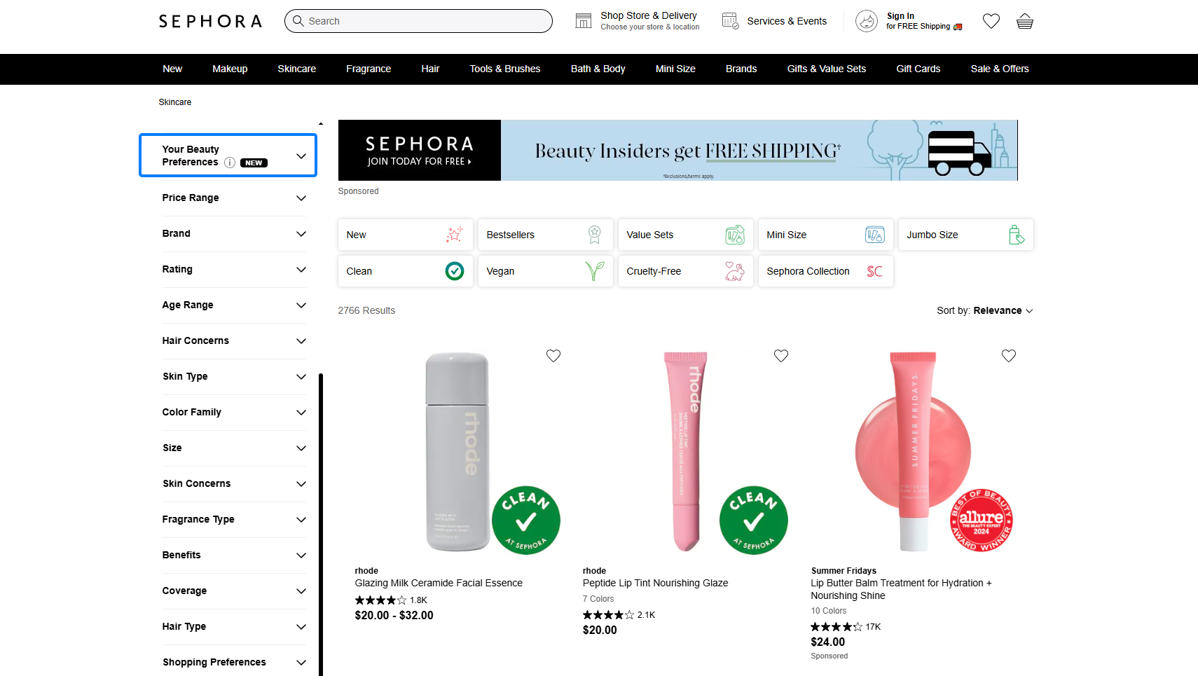 Sephora product page with reviewer attributes and beauty board