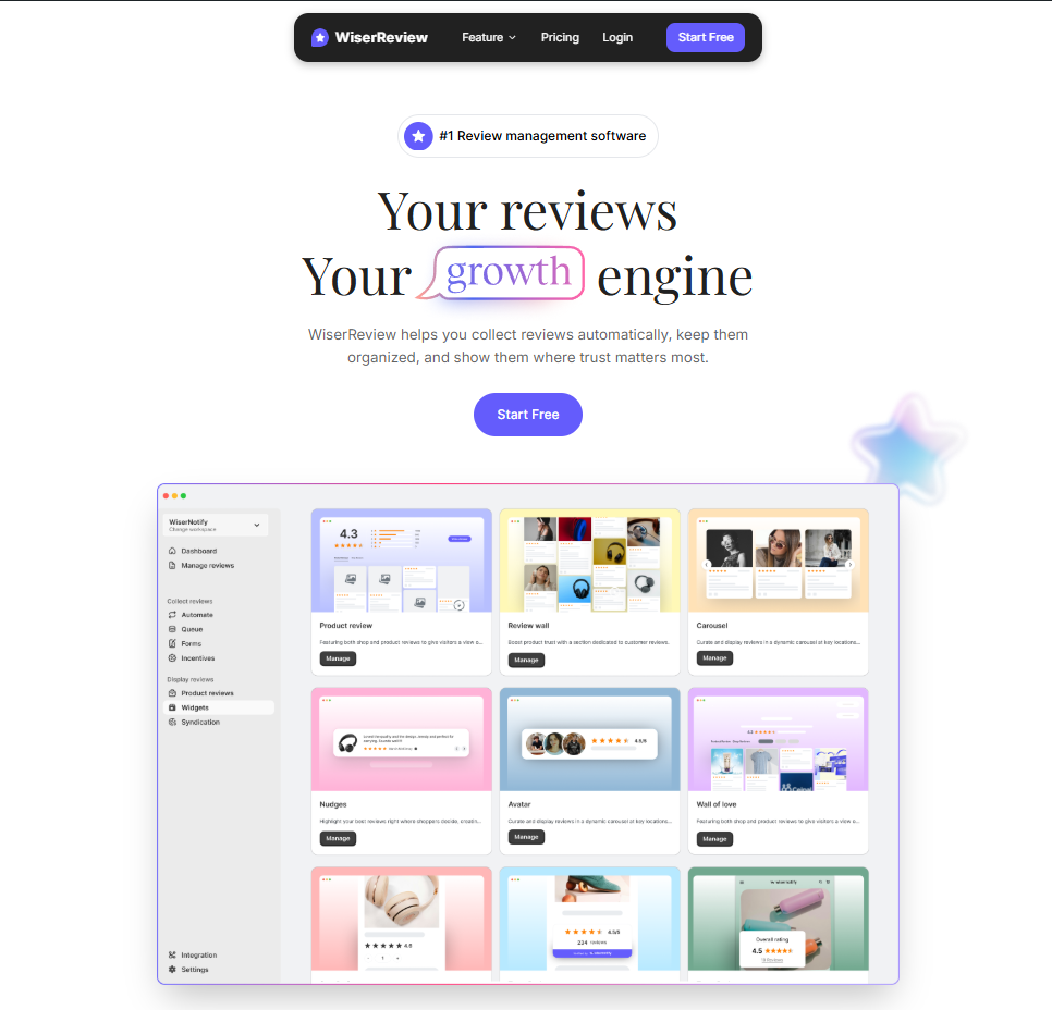 WiserReview dashboard after installing and importing reviews